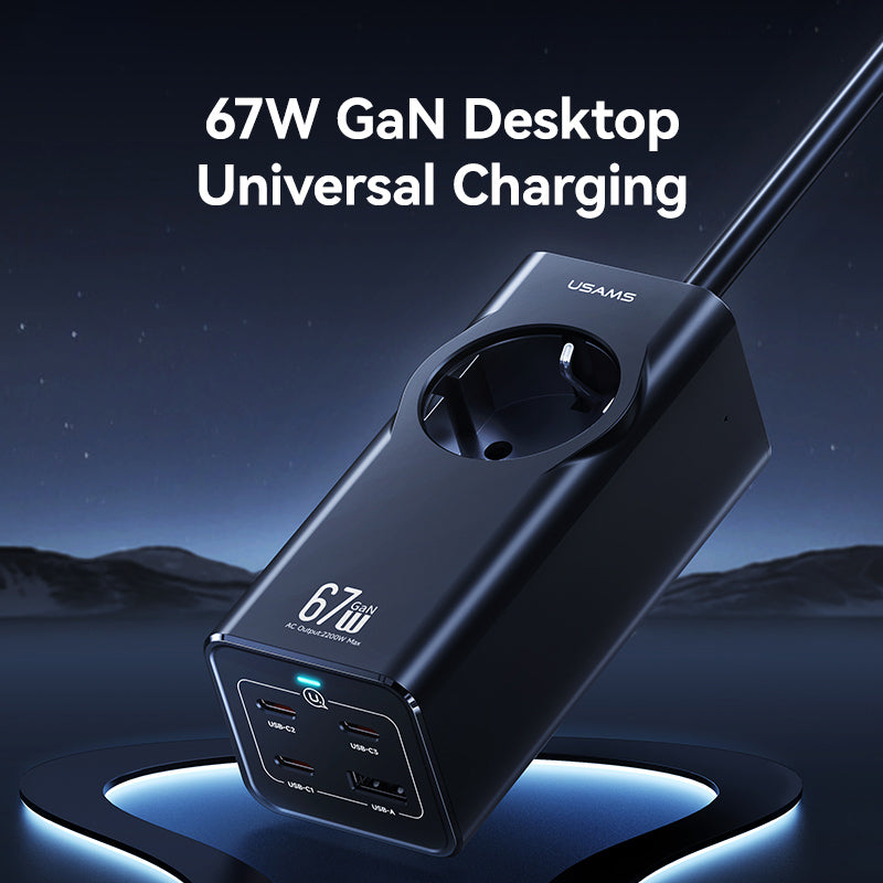 67W 4-port Fast Charging Adapter 3 Type-C+1 USB Socket with Extension Cable 2200W (EU Plug) 67W 4-port Fast Charging Adapter 3 Type-C+1 USB Socket with Extension Cable 2200W (EU Plug)